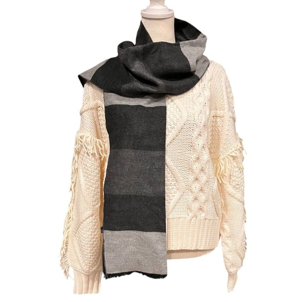 Beautiful Unisex Winter Scarf From China Cotton/Polyester 14x74 Gray & Black